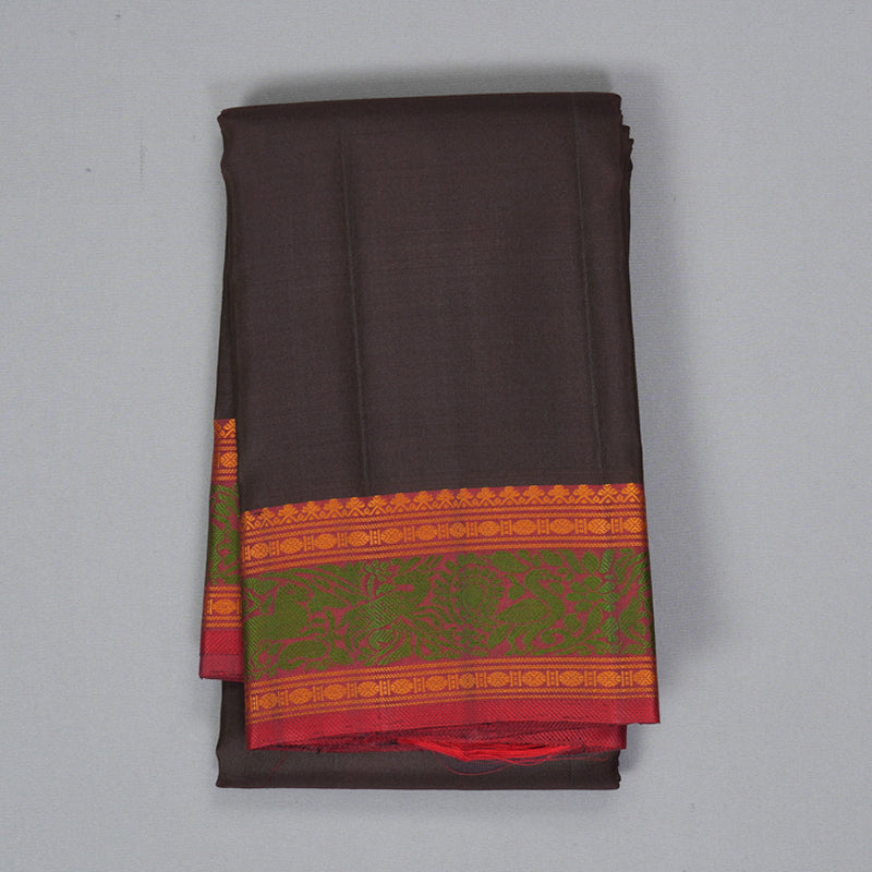 Hayagrivas Handloom Dark Chocolate Brown Kanjivaram Silk Saree with Maroon Border KBF287E11-1