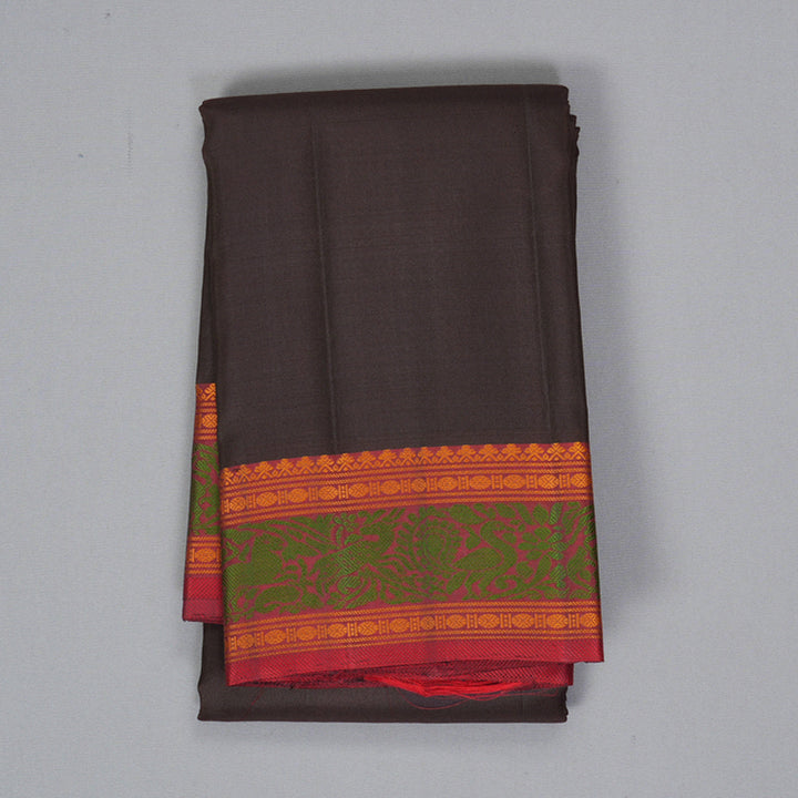 Hayagrivas Handloom Dark Chocolate Brown Kanjivaram Silk Saree with Maroon Border KBF287E11-1