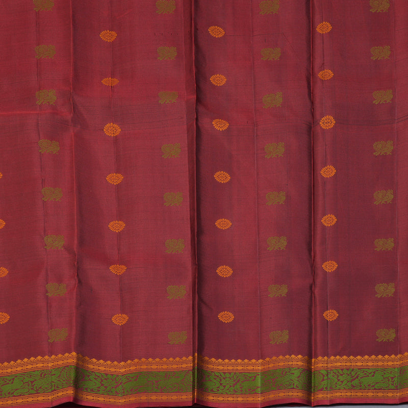 Hayagrivas Handloom Dark Chocolate Brown Kanjivaram Silk Saree with Maroon Border KBF287E11-1