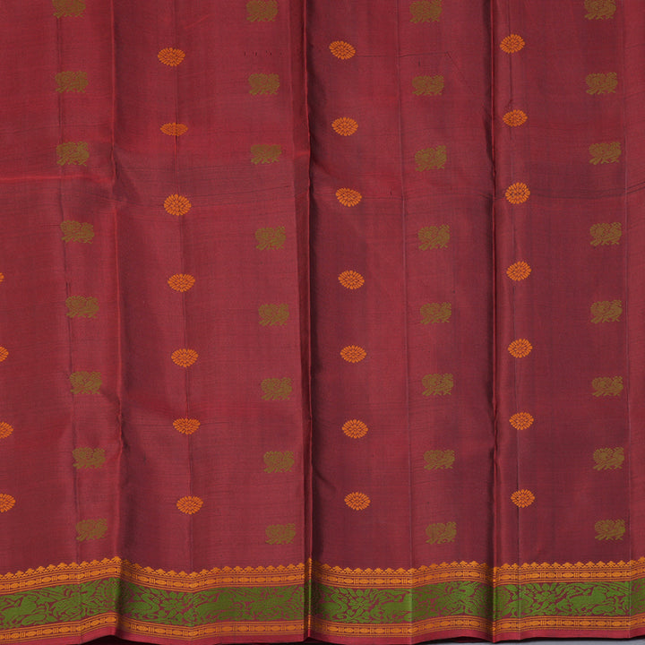 Hayagrivas Handloom Dark Chocolate Brown Kanjivaram Silk Saree with Maroon Border KBF287E11-1