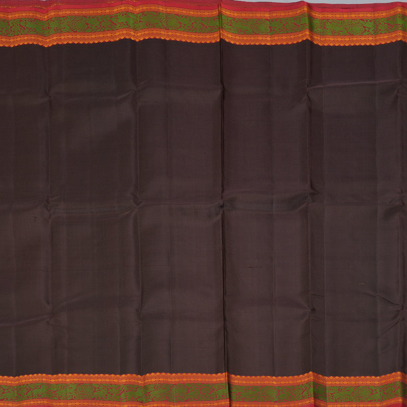 Hayagrivas Handloom Dark Chocolate Brown Kanjivaram Silk Saree with Maroon Border KBF287E11-1
