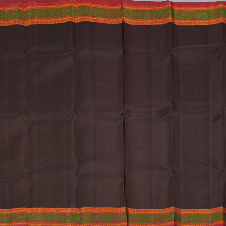 Hayagrivas Handloom Dark Chocolate Brown Kanjivaram Silk Saree with Maroon Border KBF287E11-1