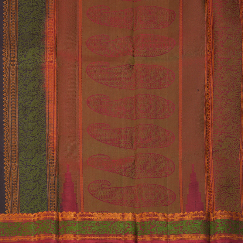 Hayagrivas Handloom Dark Chocolate Brown Kanjivaram Silk Saree with Maroon Border KBF287E11-1