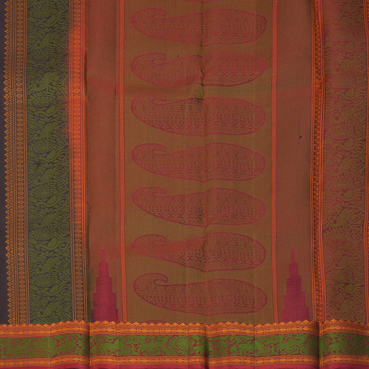 Hayagrivas Handloom Dark Chocolate Brown Kanjivaram Silk Saree with Maroon Border KBF287E11-1