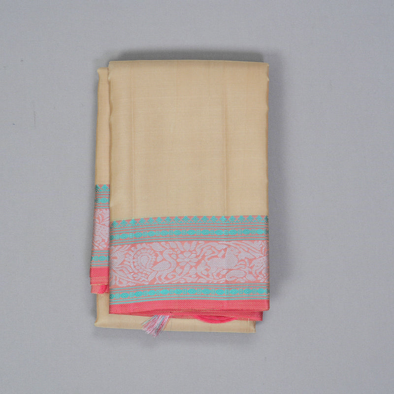 Hayagrivas Handloom Cream Kanjivaram Silk Saree with Peach Border KBF287E11-4