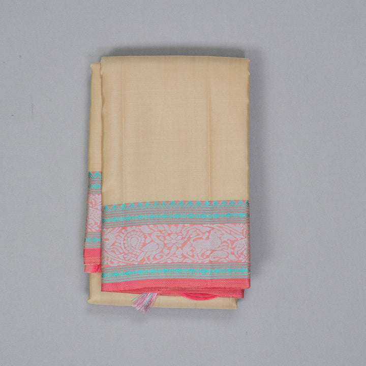 Hayagrivas Handloom Cream Kanjivaram Silk Saree with Peach Border KBF287E11-4