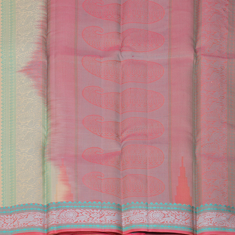 Hayagrivas Handloom Cream Kanjivaram Silk Saree with Peach Border KBF287E11-4