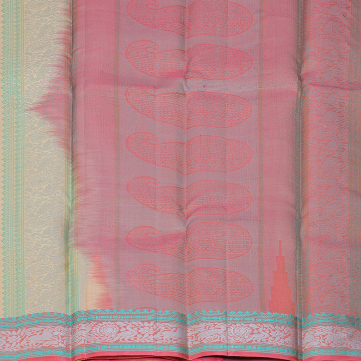 Hayagrivas Handloom Cream Kanjivaram Silk Saree with Peach Border KBF287E11-4