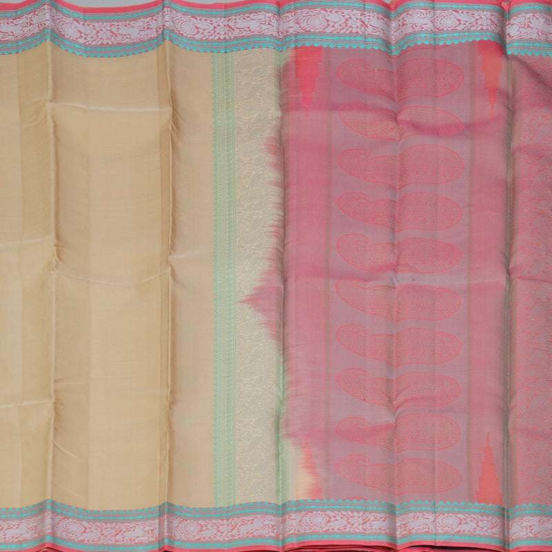 Hayagrivas Handloom Cream Kanjivaram Silk Saree with Peach Border KBF287E11-4