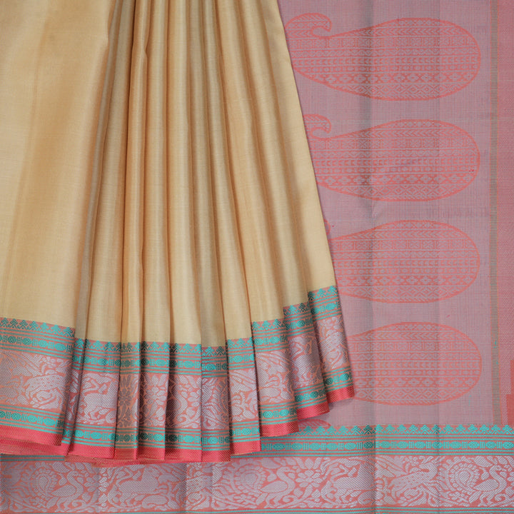Hayagrivas Handloom Cream Kanjivaram Silk Saree with Peach Border KBF287E11-4