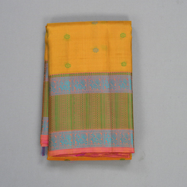 Hayagrivas Handloom Yellow Kanjivaram Silk Saree with Peach Pink Border KBF287E12-2