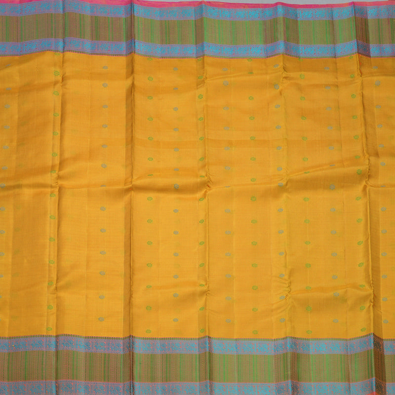 Hayagrivas Handloom Yellow Kanjivaram Silk Saree with Peach Pink Border KBF287E12-2
