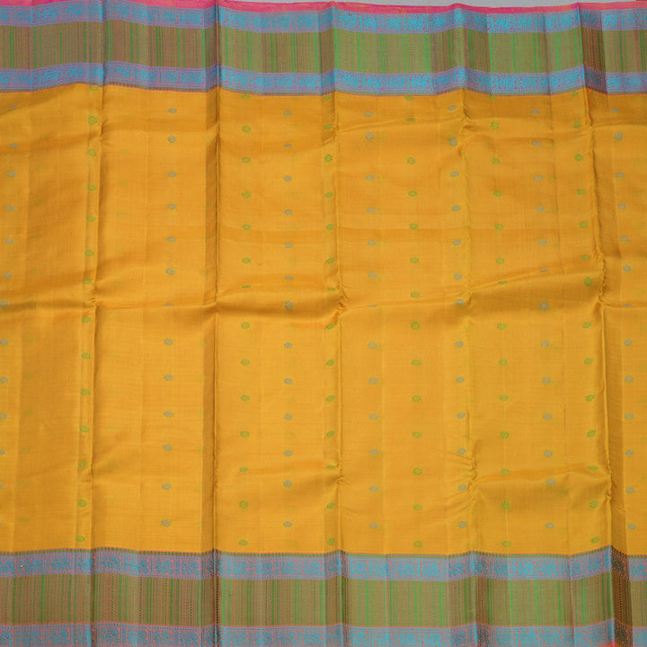 Hayagrivas Handloom Yellow Kanjivaram Silk Saree with Peach Pink Border KBF287E12-2