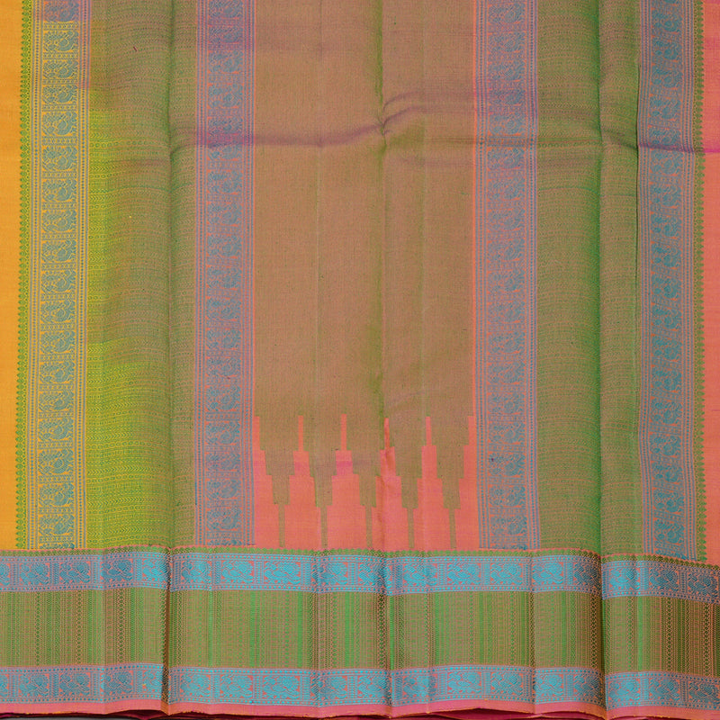 Hayagrivas Handloom Yellow Kanjivaram Silk Saree with Peach Pink Border KBF287E12-2