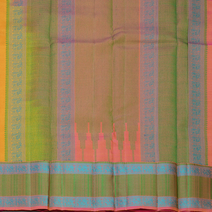 Hayagrivas Handloom Yellow Kanjivaram Silk Saree with Peach Pink Border KBF287E12-2