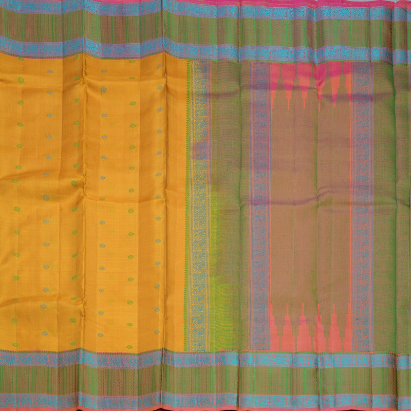 Hayagrivas Handloom Yellow Kanjivaram Silk Saree with Peach Pink Border KBF287E12-2