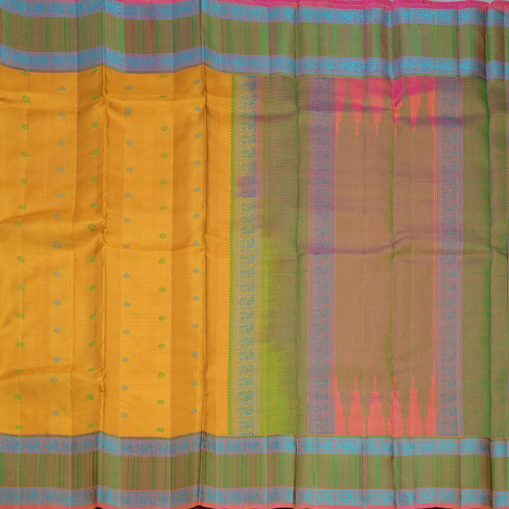 Hayagrivas Handloom Yellow Kanjivaram Silk Saree with Peach Pink Border KBF287E12-2