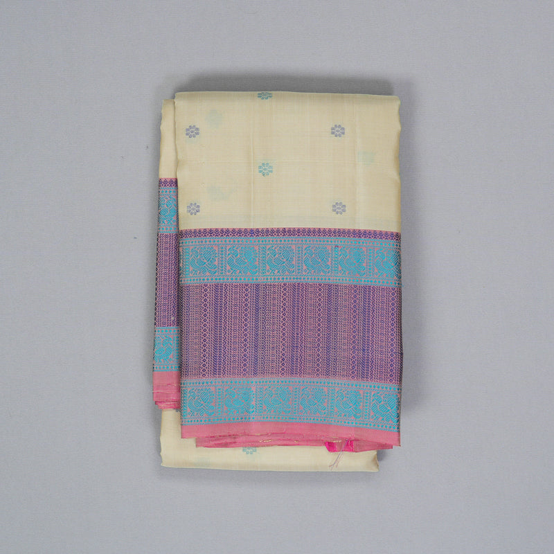 Hayagrivas Handloom Cream Kanjivaram Silk Saree with Pink Border KBF287E12-3