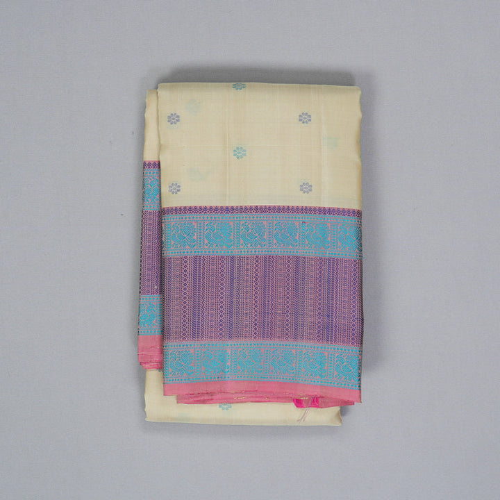 Hayagrivas Handloom Cream Kanjivaram Silk Saree with Pink Border KBF287E12-3