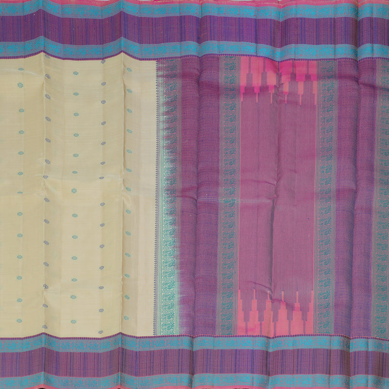 Hayagrivas Handloom Cream Kanjivaram Silk Saree with Pink Border KBF287E12-3