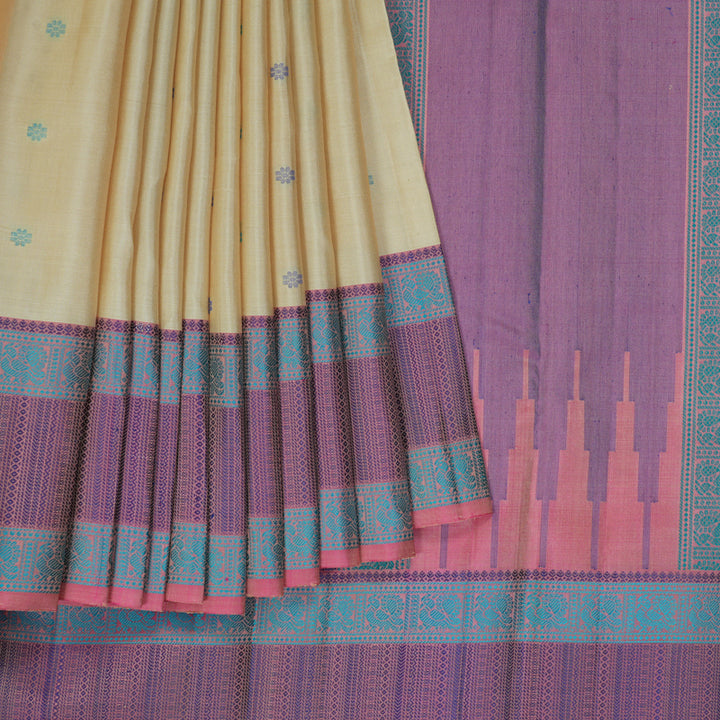 Hayagrivas Handloom Cream Kanjivaram Silk Saree with Pink Border KBF287E12-3