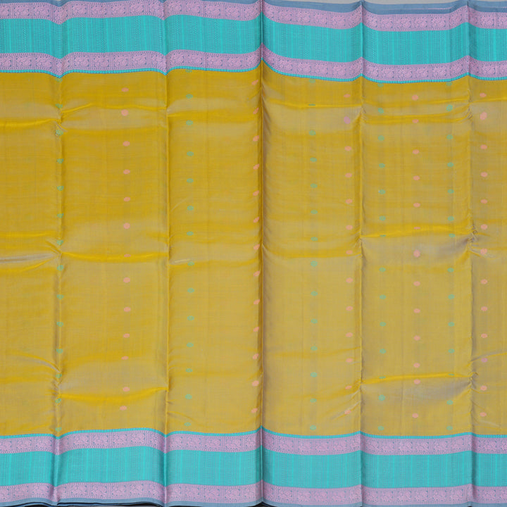 Hayagrivas Handloom Pale Yellow Kanjivaram Silk Saree with Sky Blue Border KBF287E12-4