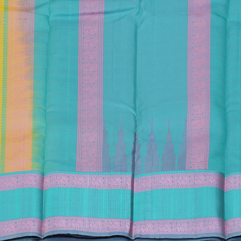 Hayagrivas Handloom Pale Yellow Kanjivaram Silk Saree with Sky Blue Border KBF287E12-4