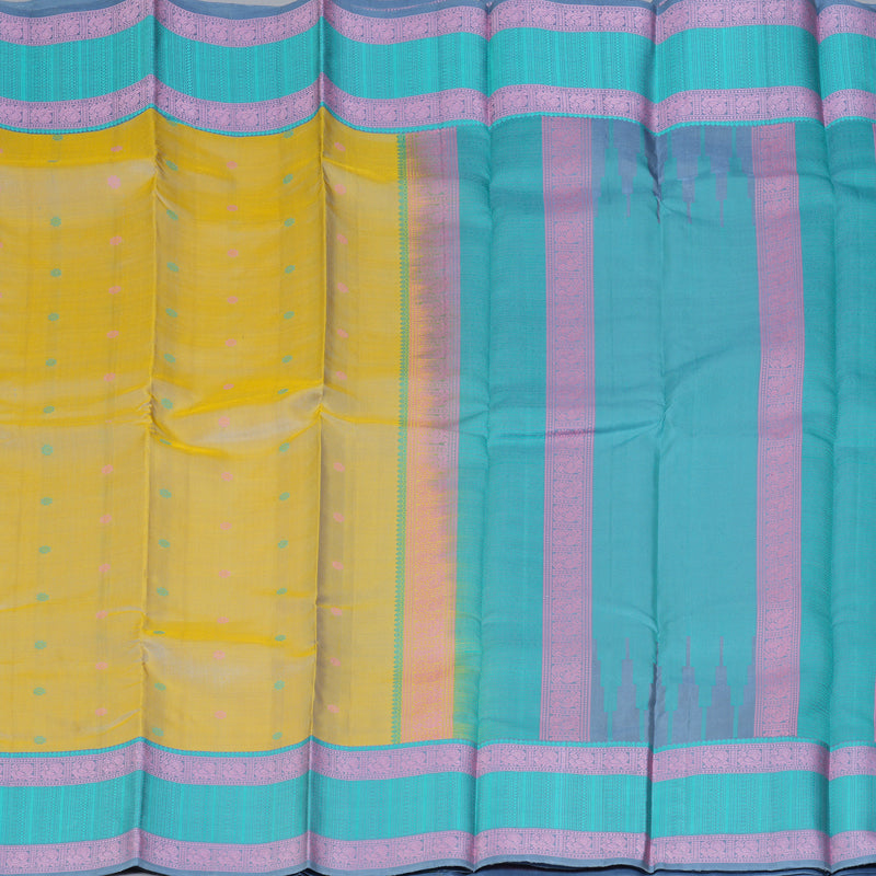 Hayagrivas Handloom Pale Yellow Kanjivaram Silk Saree with Sky Blue Border KBF287E12-4