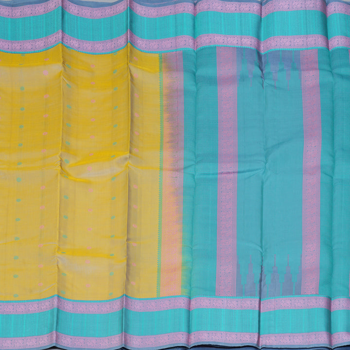 Hayagrivas Handloom Pale Yellow Kanjivaram Silk Saree with Sky Blue Border KBF287E12-4