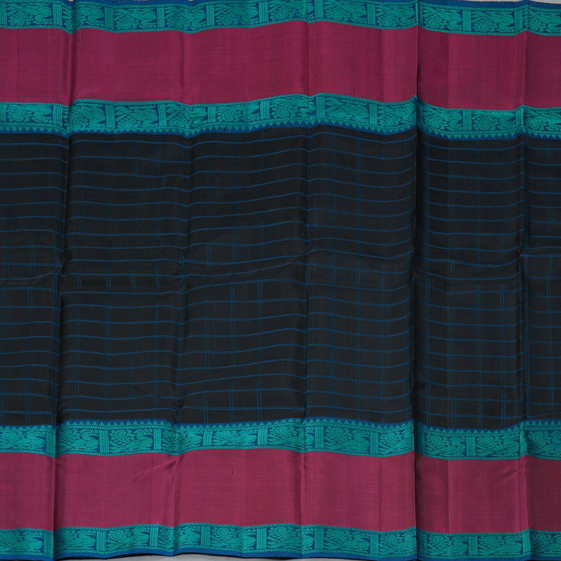 Hayagrivas Handloom Black Kanjivaram Silk Saree with Magenta Border KBF287E14-1