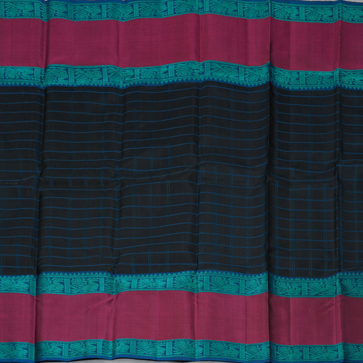 Hayagrivas Handloom Black Kanjivaram Silk Saree with Magenta Border KBF287E14-1