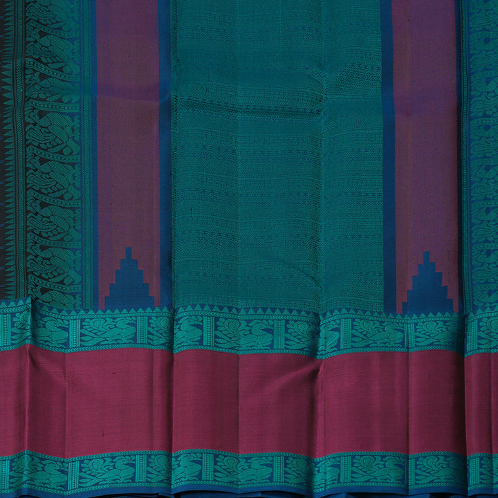 Hayagrivas Handloom Black Kanjivaram Silk Saree with Magenta Border KBF287E14-1