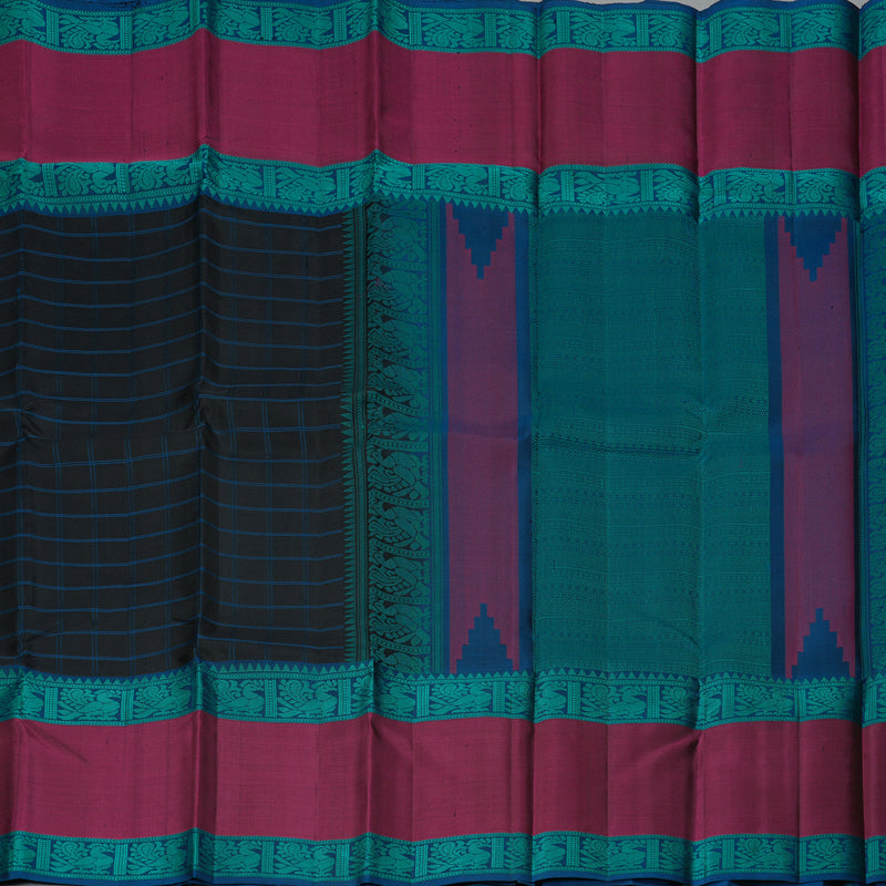 Hayagrivas Handloom Black Kanjivaram Silk Saree with Magenta Border KBF287E14-1