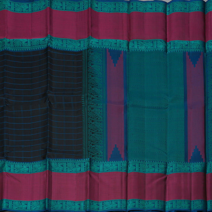 Hayagrivas Handloom Black Kanjivaram Silk Saree with Magenta Border KBF287E14-1