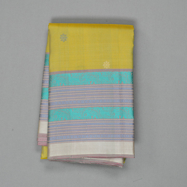 Hayagrivas Handloom Pale Yellow Kanjivaram Silk Saree with Lilac Border KBF287E2-2