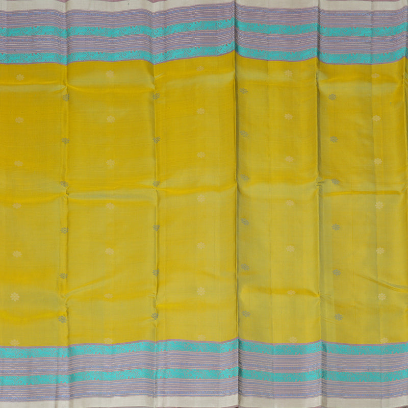 Hayagrivas Handloom Pale Yellow Kanjivaram Silk Saree with Lilac Border KBF287E2-2