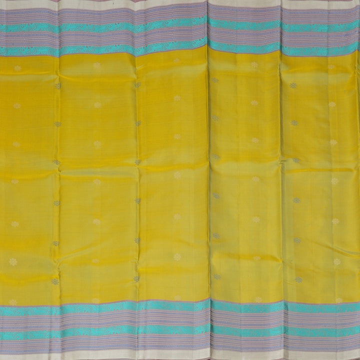 Hayagrivas Handloom Pale Yellow Kanjivaram Silk Saree with Lilac Border KBF287E2-2