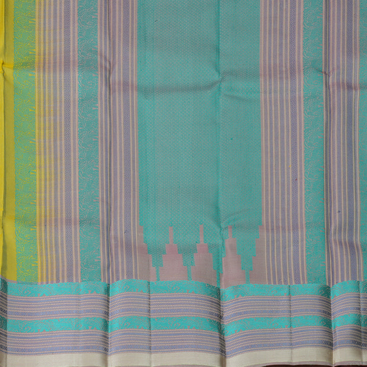 Hayagrivas Handloom Pale Yellow Kanjivaram Silk Saree with Lilac Border KBF287E2-2