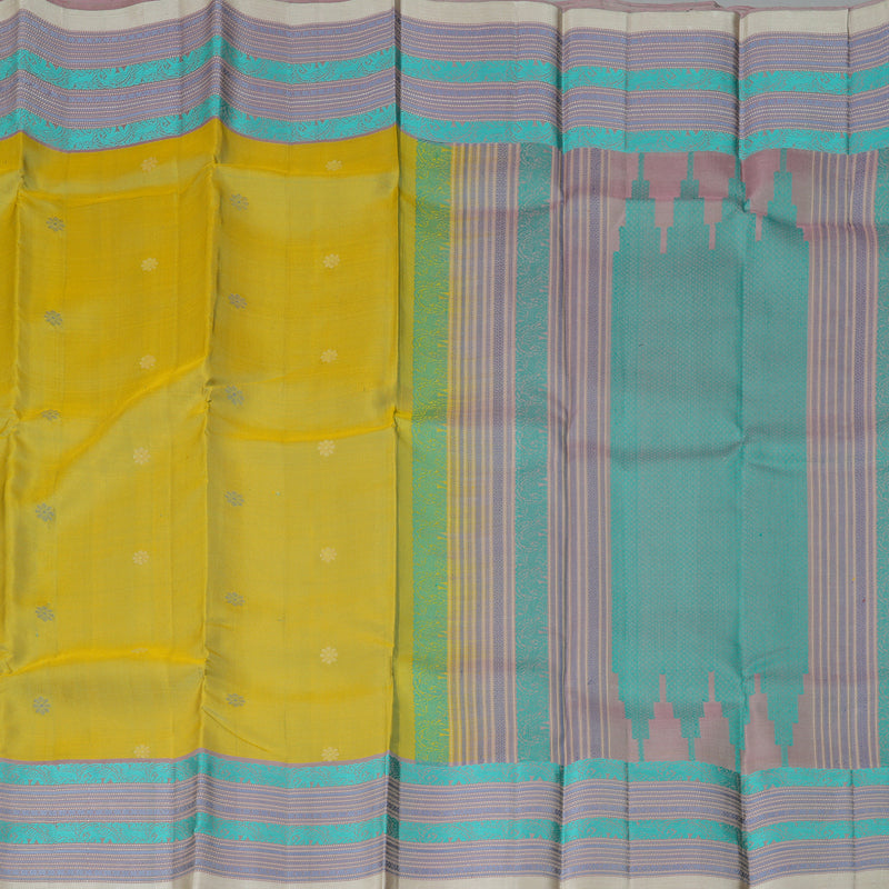 Hayagrivas Handloom Pale Yellow Kanjivaram Silk Saree with Lilac Border KBF287E2-2