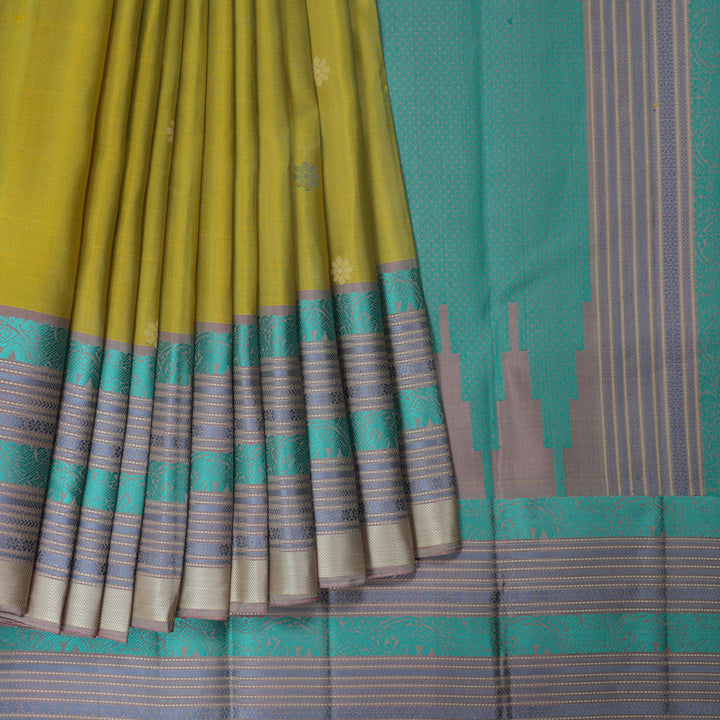 Hayagrivas Handloom Pale Yellow Kanjivaram Silk Saree with Lilac Border KBF287E2-2