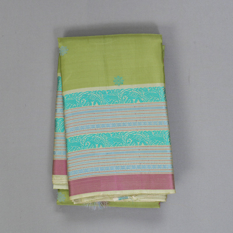 Hayagrivas Handloom Pista Green Kanjivaram Silk Saree with Cream Border KBF287E2-4
