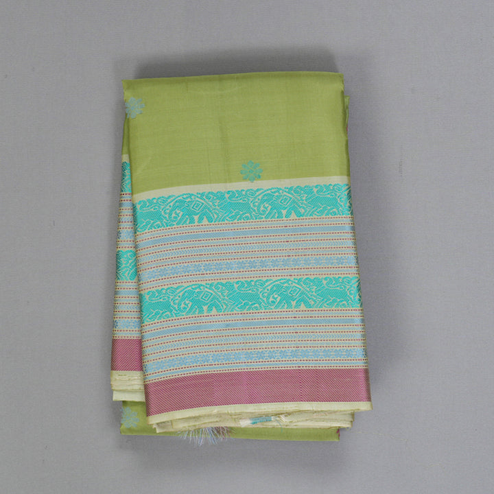 Hayagrivas Handloom Pista Green Kanjivaram Silk Saree with Cream Border KBF287E2-4