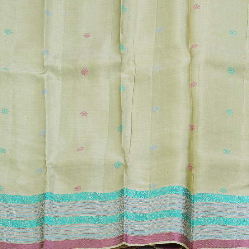 Hayagrivas Handloom Pista Green Kanjivaram Silk Saree with Cream Border KBF287E2-4