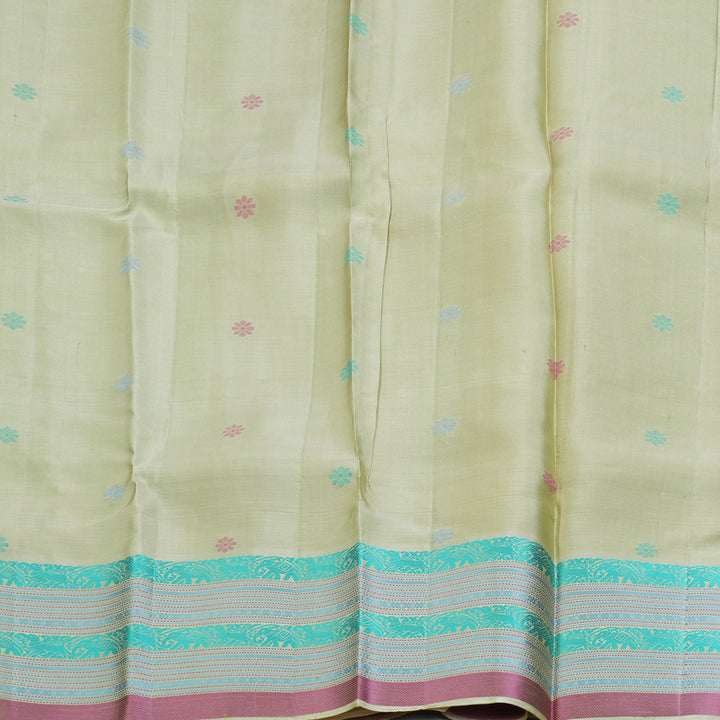Hayagrivas Handloom Pista Green Kanjivaram Silk Saree with Cream Border KBF287E2-4