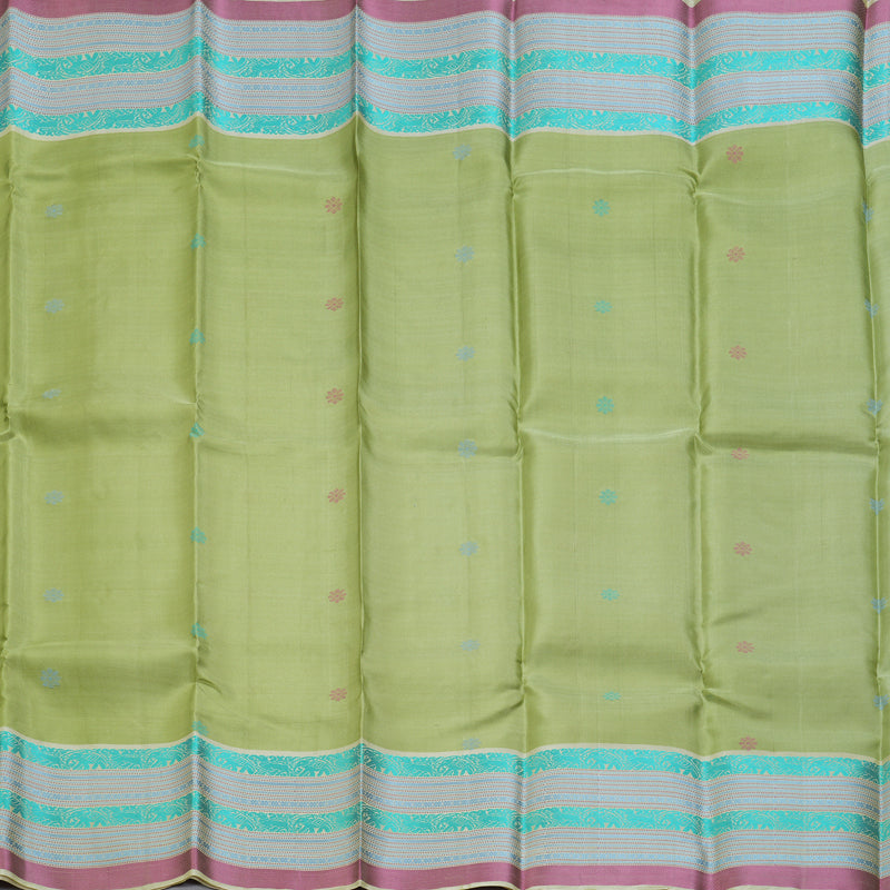 Hayagrivas Handloom Pista Green Kanjivaram Silk Saree with Cream Border KBF287E2-4