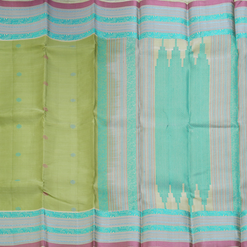 Hayagrivas Handloom Pista Green Kanjivaram Silk Saree with Cream Border KBF287E2-4