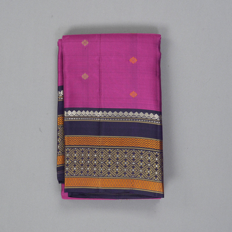 Hayagrivas Handloom Magenta Kanjivaram Silk Saree with Violet Border KBF287E3-2