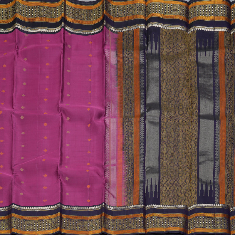 Hayagrivas Handloom Magenta Kanjivaram Silk Saree with Violet Border KBF287E3-2