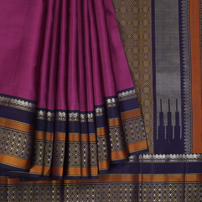 Hayagrivas Handloom Magenta Kanjivaram Silk Saree with Violet Border KBF287E3-2