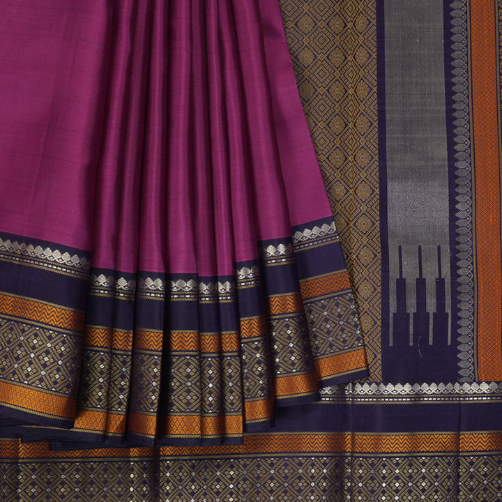 Hayagrivas Handloom Magenta Kanjivaram Silk Saree with Violet Border KBF287E3-2